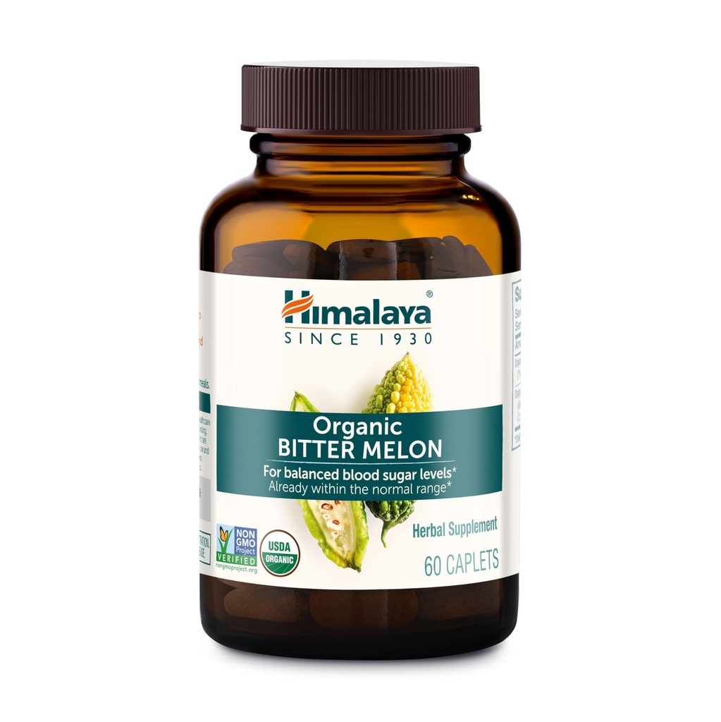 Himalaya Mélone amère biologique - Soutien au métabolisme du glucose à base de plantes - USDA Organique, Non-OGM, Vegan, Sans gluten, Sans additifs, 660 mg, 60 Caplets