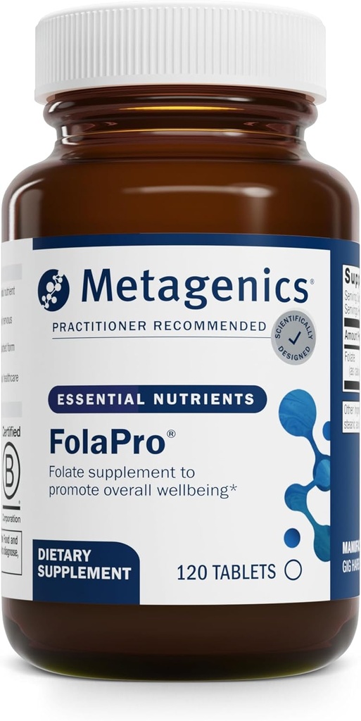 Métagène FolaPro - L-5-MTHF Folate 1,330 mcg DFE - soutient la méthylation, l'homocystéine métabolisme et la santé cellulaire - non-OGM, sans gluten, végétarien - 120 comprimés