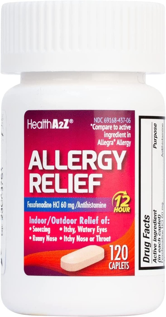 HealthA2Z® Hydrochlorure de Fexofenadine 60mg. Antihistamine 12 heures pour soulager les allergies.