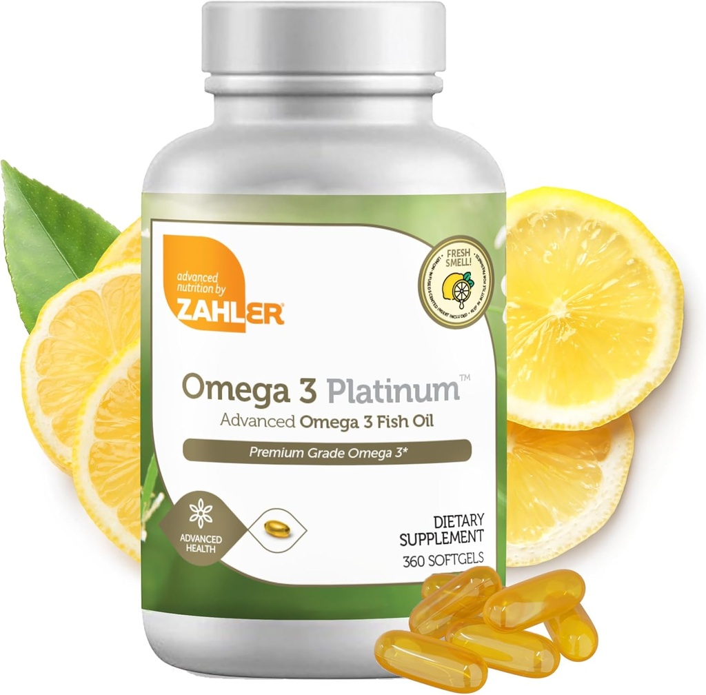 Zahler Omega 3 Huile de poisson - Omega 3 suppléments avec acides gras, 600 mg EPA et 400 mg DHA - suppléments dérivés du thon kosher - soutient la santé du cerveau et du coeur (360 Softgels)