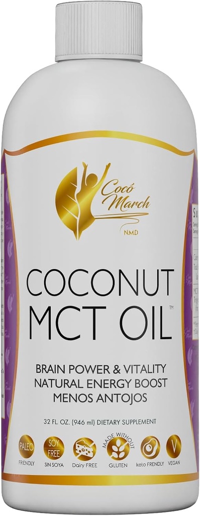 Cocó Mars N.M.D Huile MCT - Soutien de jeûne intermittent, métabolisme, stimuler la puissance cérébrale, énergie naturelle de la noix de coco, exempt de gluten, lait, soja, végétalien et kéto-friendly, 32 Fl Oz