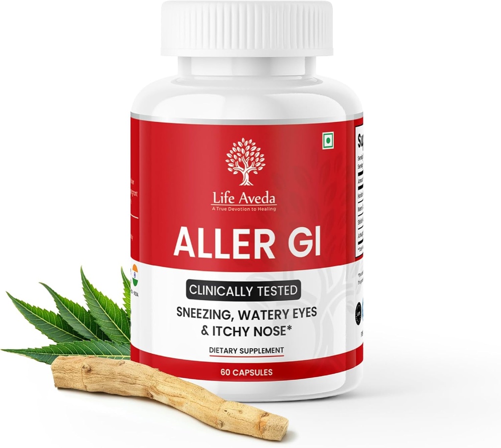 Vie Aveda Aller Gi - Complete Allergy Relief Medicine (500mg) pour Runny Nez, éternuement, démangeaisons, yeux aqueux.