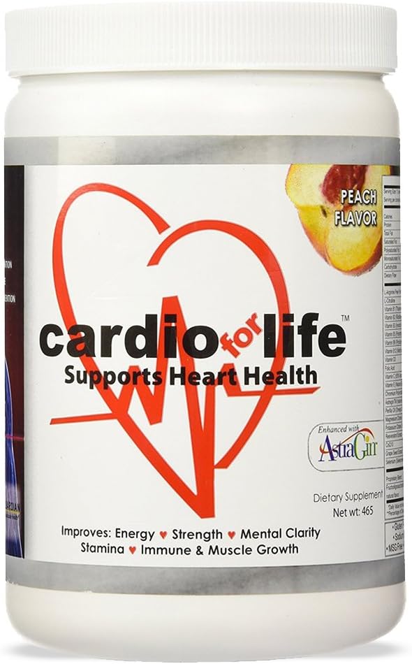 Cardio for Life L-Arginine Powder 16oz - Natural Nitric Oxide Supplement Cardiovascular Increase Energy - Peach