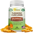 aSquared Nutrition Curcumin curcumatre 1300mg avec extrait de poivre noir BioPerine - 180 Capsules - avec 95% Curcuminoïdes, suppléments de poudre de racine tumérique naturelle, pilules pures et articulaires