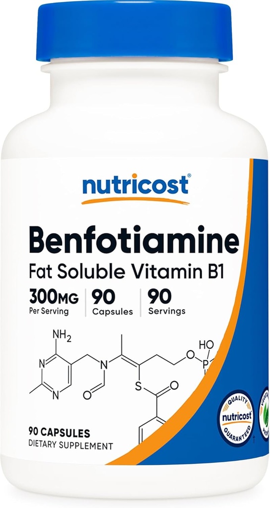 Nutricost Benfotiamine 300mg, 90 Capsules - Gluten Free, Non-GMO, and Vegetarian Friendly Fat Soluble Vitamin B1