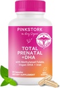 Pink Stork Vitamines prénatales totales avec DHA, Folate, Fer, Choline et Vitamine B12 - Préconception Nutrition - Prénatales pour les femmes, Grossesse Essentielle - Essence de menthe, 60 capsules, 1 mois d'approvisionnement