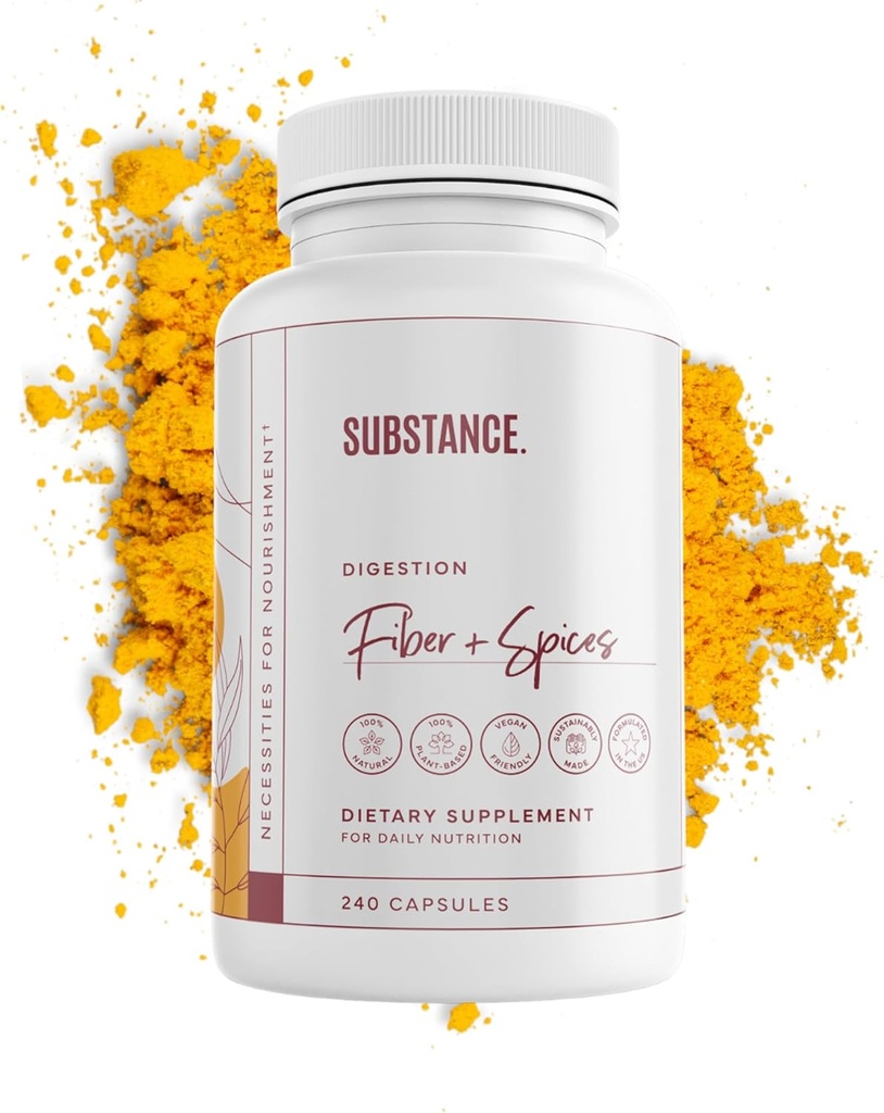 SUBSTANCE. - La fibre et les épices de la nature pour le bien-être digestif - soutient le nettoyage des colonies - formulé avec du psyllium Husk, du lin et du gingembre - supplément de fibre alimentaire - Vegan-Amiendly - 240 Capsule