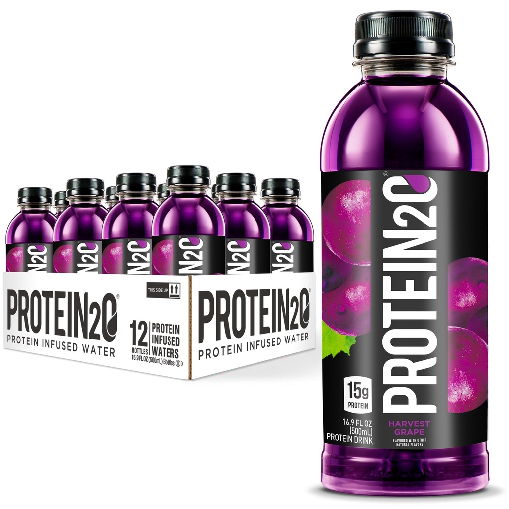 Protéines2o 15g Protéines de lactosérum Isolées Eau, prête à boire, sans sucre, sans gluten, sans lactose, avec du raisin de récolte, 16,9 oz bouteille (paquet de 12)