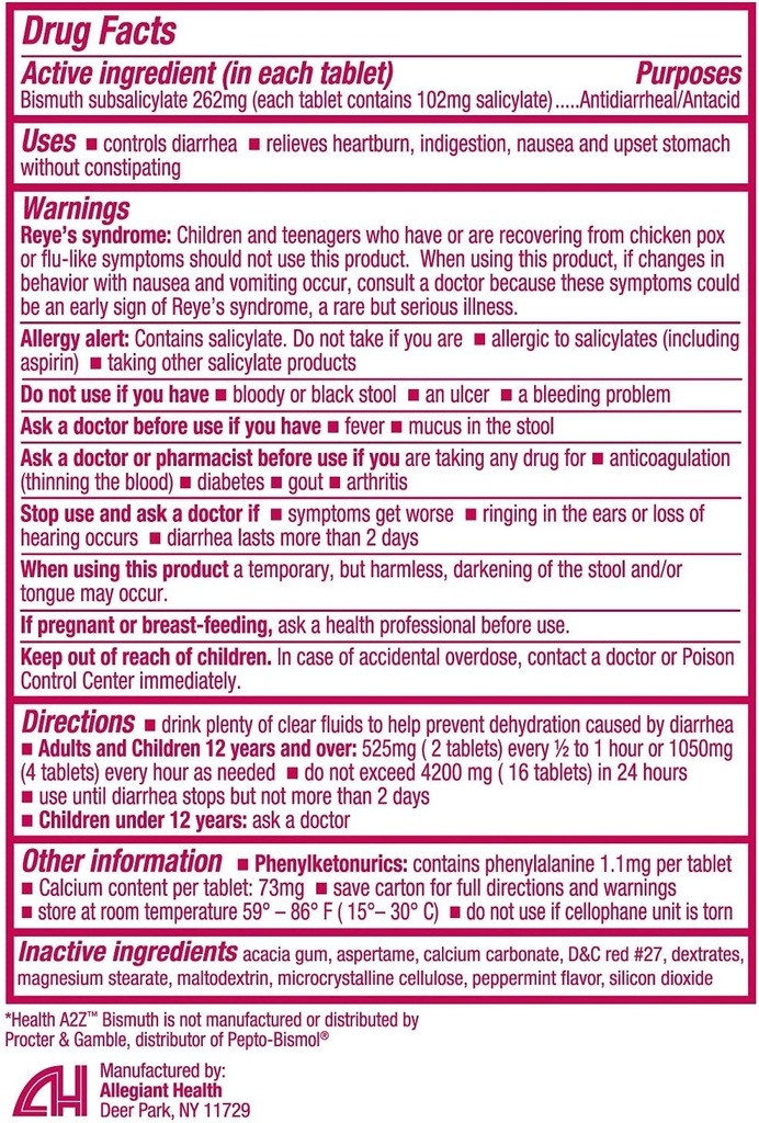 HealthA2Z® Bismuth (sous-salicylate de bismuth 262mg)