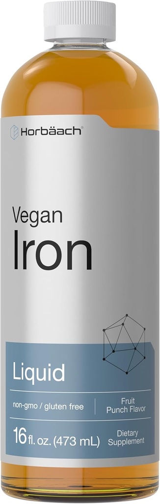 Horbäach Iron Supplement Liquid | 16 Fl Oz | Vegan & Vegetarian Formula | Non-GMO and Gluten Free