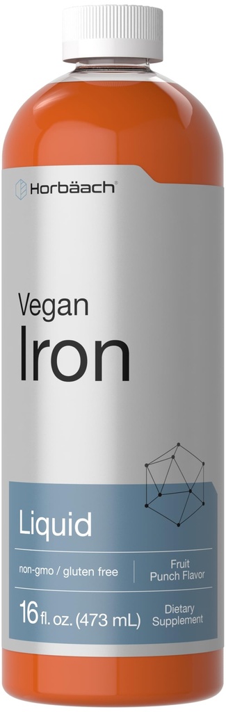Horbäach supplément de fer liquide de 16 Fl Oz de formule végétalienne et végétarienne non-OGM et sans gluten