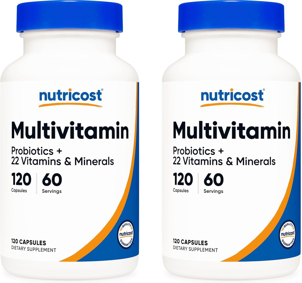 Nutricost Multivitamine avec Probiotiques 120 Capsules végétariennes (2 bouteilles) - emballé avec des vitamines et minéraux