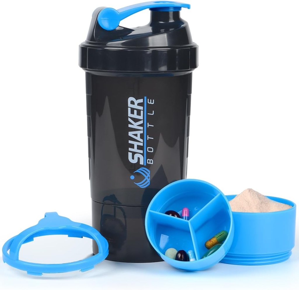 Bouteille de shaker de protéines - Bouteille d'eau de sport - Ne pas glisser 3 couches Twist Off 3oz tasses avec bac à pilules - fuite preuve mélangeur de bouteille de shake- poudre de protéines 22 oz tasse de shake avec stockage