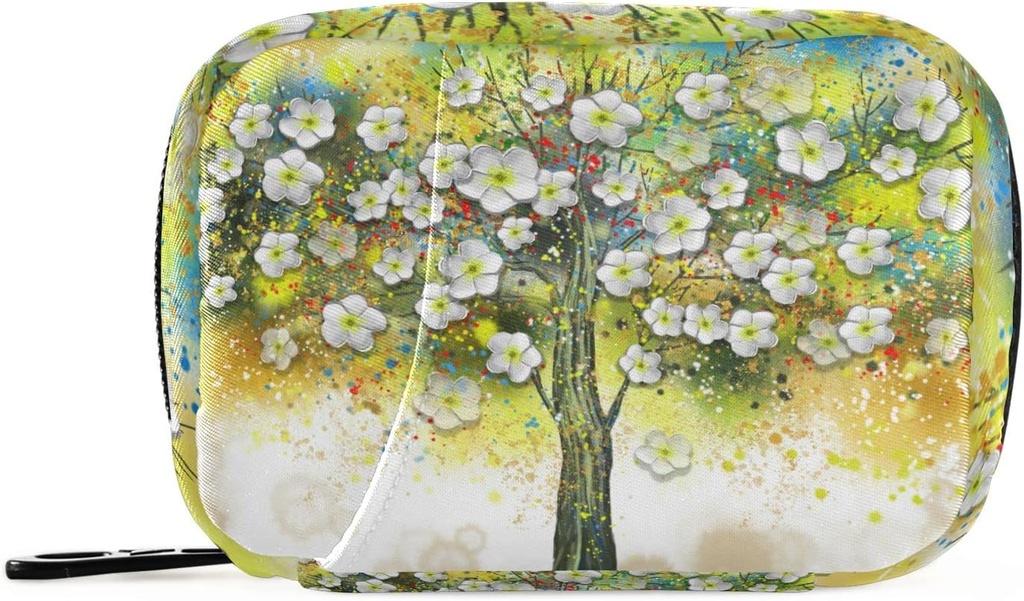 Pill Case Floral Tree Peinture à l'huile Pill Box 7 Day Pill Case Sac de voyage Pill Organizer Sac avec zipper Portable Weekly Case Taille compacte pour support de supplément de vitamine