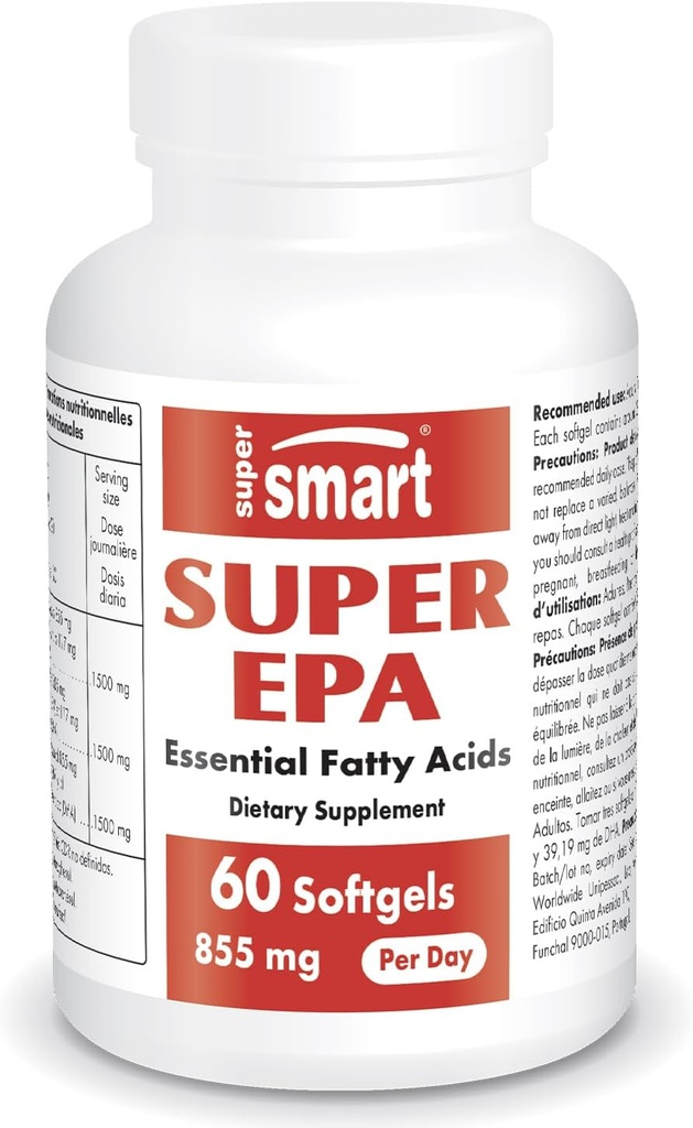 Supersmart - Super EPA 855mg par jour (forte résistance) - Supplément d'huile de poisson de l'EPA - Concentré Oméga 3 naturel - Acide Pentanoïque Eicosa