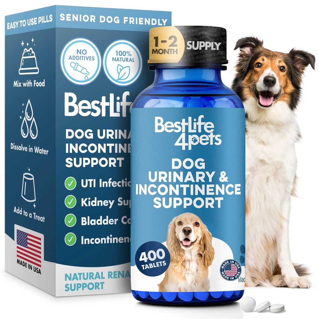 Chien UTI et soutien au rein, incontinence naturelle et contrôle de la vésicule pour les chiens réduit les fuites involontaires, les problèmes de traîtage urinaire, les pierres de vésicule et améliore la santé du rein des chiens (400 pilules)