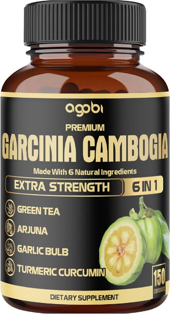 Capsules Premium Garcinia Cambogia avec thé vert, Arjuna, ail, curcuma, poivre noir - Santé du corps et supplément de soutien immunitaire - 1 Pack 150 capsules pendant 5 mois