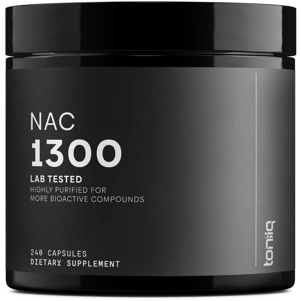 Toniiq 1300mg NAC - Approvisionnement de 4 mois - Min. 98%+ Pureté testée - Supplément Cystéine NAC à ultra haute résistance - 240 capsules d'acétyle Cystéine Végétarienne N -Lab Testé TQ