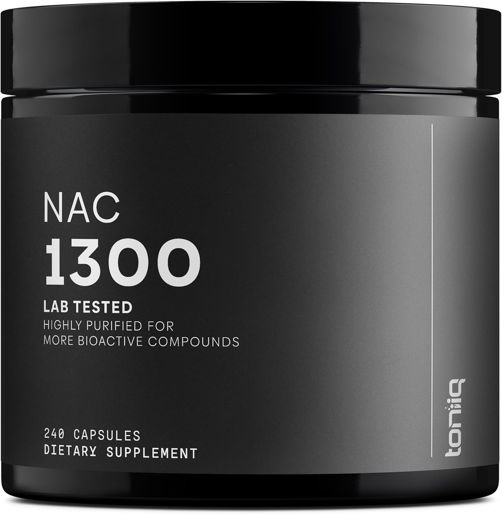 Toniiq 1300mg NAC - Approvisionnement de 4 mois - Min. 98%+ Pureté testée - Supplément Cystéine NAC à ultra haute résistance - 240 capsules d'acétyle Cystéine Végétarienne N -Lab Testé TQ