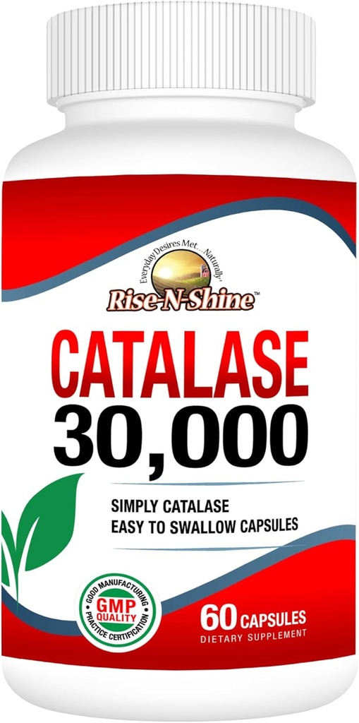 Supplément Catalase Rise-N-Shine 30 000 - Enzyme antioxydant puissant pour le soutien de la santé des cheveux- Suppléments capillaires pour cheveux forts - 60 capsules (30 jours d'approvisionnement)