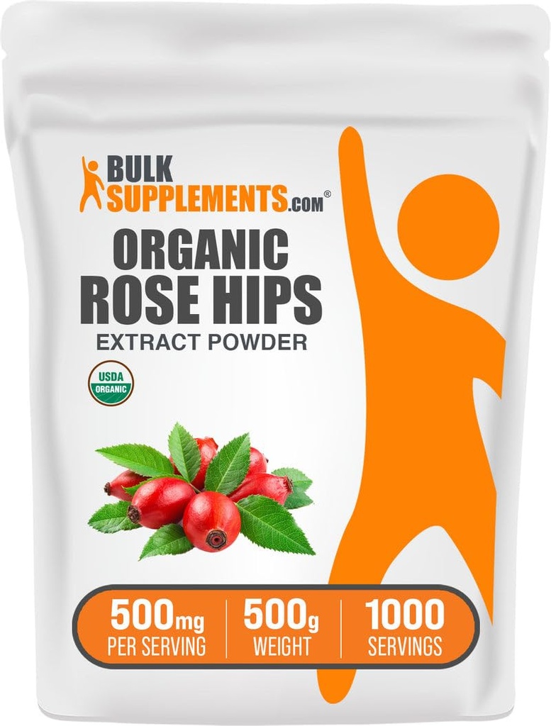 BulkSupplements.com Poudre d'extrait de rosée biologique - supplément de rosée HIPS, poudre de rosée - supplément à base de plantes, source d'antioxydants - sans gluten, 500mg par portion, 500g (1,1 lb) (paquet de 1)