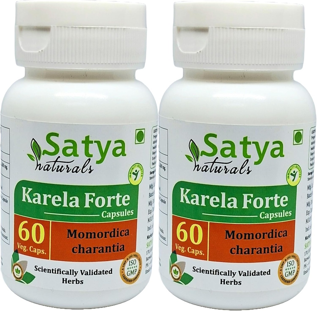 Bitter Melon Forte Capsule 500 mg. 60 Veg. Capsule | Karela (Momordica Charantia) Extract Capsules for Men and women | Ayurvedic Herbal Supplement/Remedies | 10:1 Forte (2 Bottles of 60 Capsules)