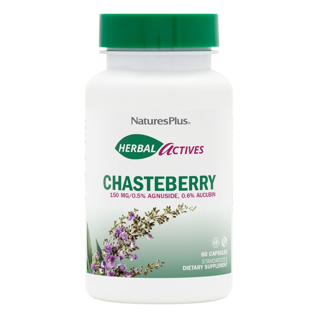 NaturesPlus Herbal Actives Chasteberry - 60 capsules - soutient la santé menstruelle et reproductive - végétalien, sans gluten - 60 portions