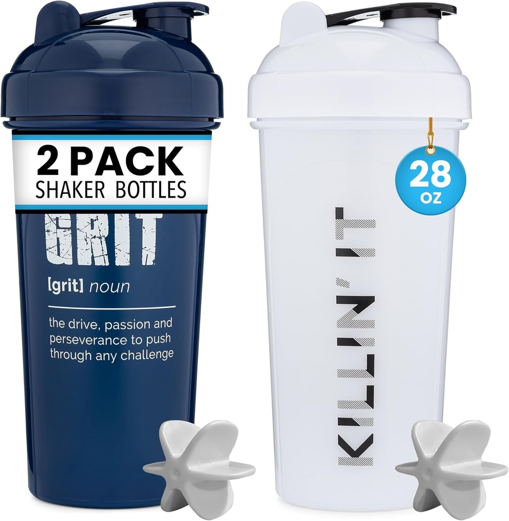 GOMOYO [2 Pack] Bouteille Shaker de 28oz avec citations motivation (White Killin' It & Navy Grit)