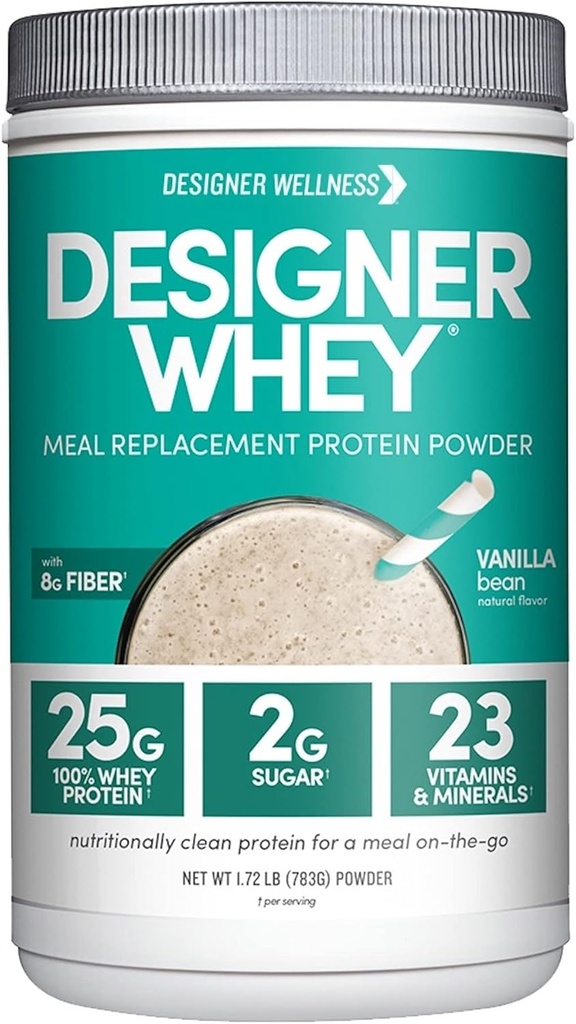 Designer Wellness, Designer Whey Protein Replacement Meal Powder, Bio Superfood Complex Carbes, Vitamines, Minéraux, Sans gluten, Vanilla Bean, 1,72 Livre