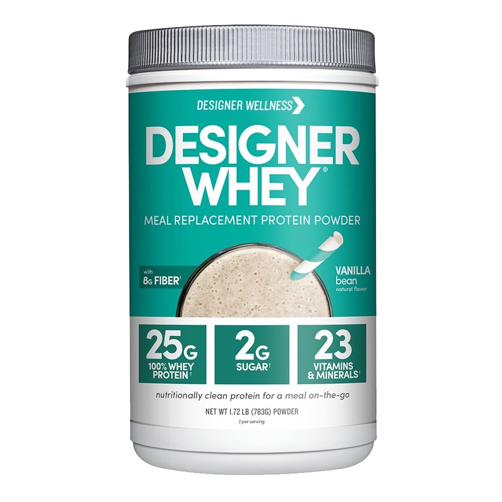 Designer Wellness, Designer Whey Protein Replacement Meal Powder, Bio Superfood Complex Carbes, Vitamines, Minéraux, Sans gluten, Vanilla Bean, 1,72 Livre