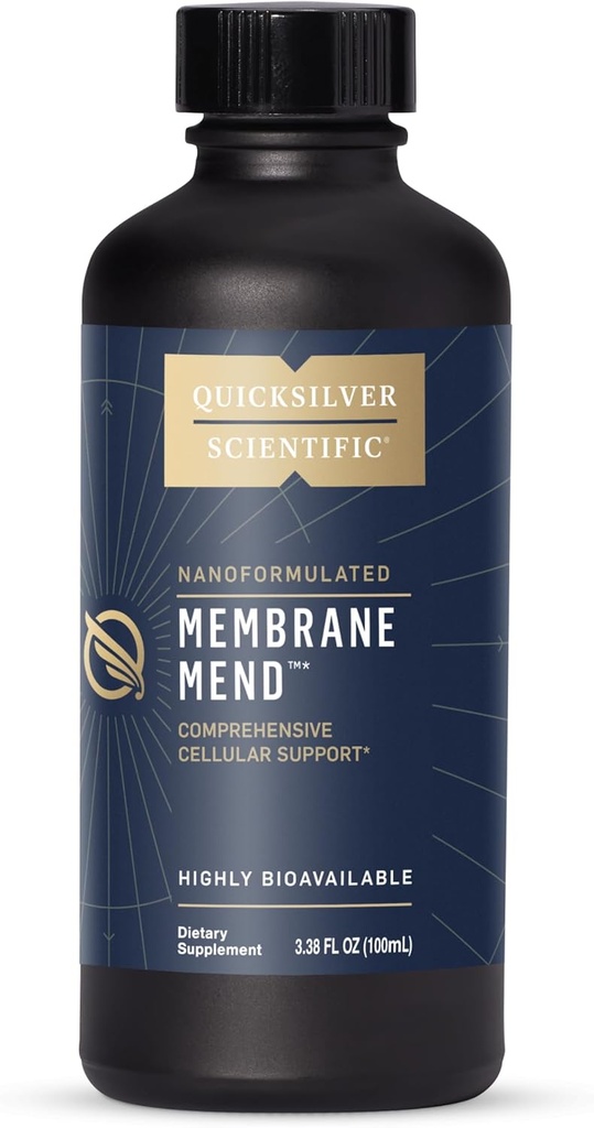 Quicksilver Membrane scientifique Mend - Cerveau, Cellulaire et Vieillissement en santé Soutien avec Phosphatidyl Choline (PC), Vitamine E Tocotriénols, Huile d'Ahifleur et Suppléments d'Astaxanthine (3.38oz / 100ml)