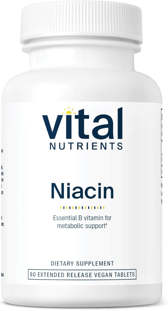 Nutriments vitaux Niacine 500mg , supplément de niacine pour hommes et femmes , la vitamine B3 soutient la santé cardiaque et les protéines et le métabolisme des graisses , Gluten, lait, sans soja , non-OGM , 90 comprimés