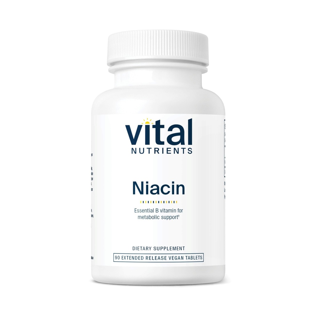 Nutriments vitaux Niacine 500mg , supplément de niacine pour hommes et femmes , la vitamine B3 soutient la santé cardiaque et les protéines et le métabolisme des graisses , Gluten, lait, sans soja , non-OGM , 90 comprimés