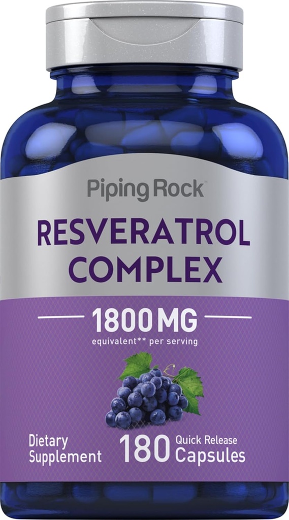 Piping Rock Resveratrol Complex 1800 mg, 180 capsules Extrait de graines de raisin , Supplément sans gluten
