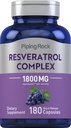 Piping Rock Resveratrol Complex 1800 mg, 180 capsules Extrait de graines de raisin , Supplément sans gluten