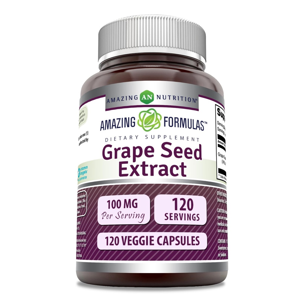 Formules étonnantes Supplément à l'extrait de graines de raisins 100 Mg par portion 120 Capsules de légumes non-OGM