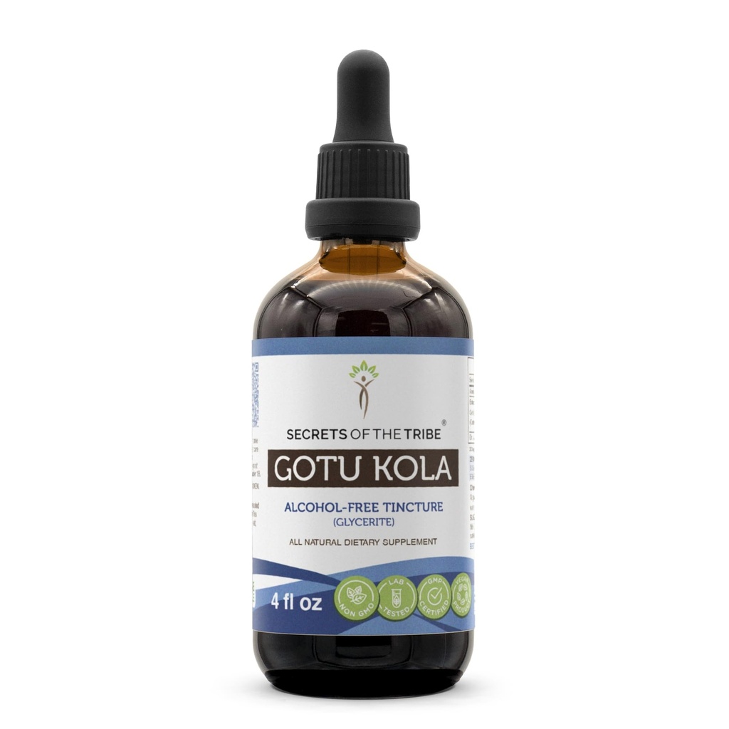 Secrets de la tribu Gotu Kola Tecture Extrait liquide sans alcool, Gotu Kola (Centella Asiatica) Herbe séchée (4 Fl Oz)
