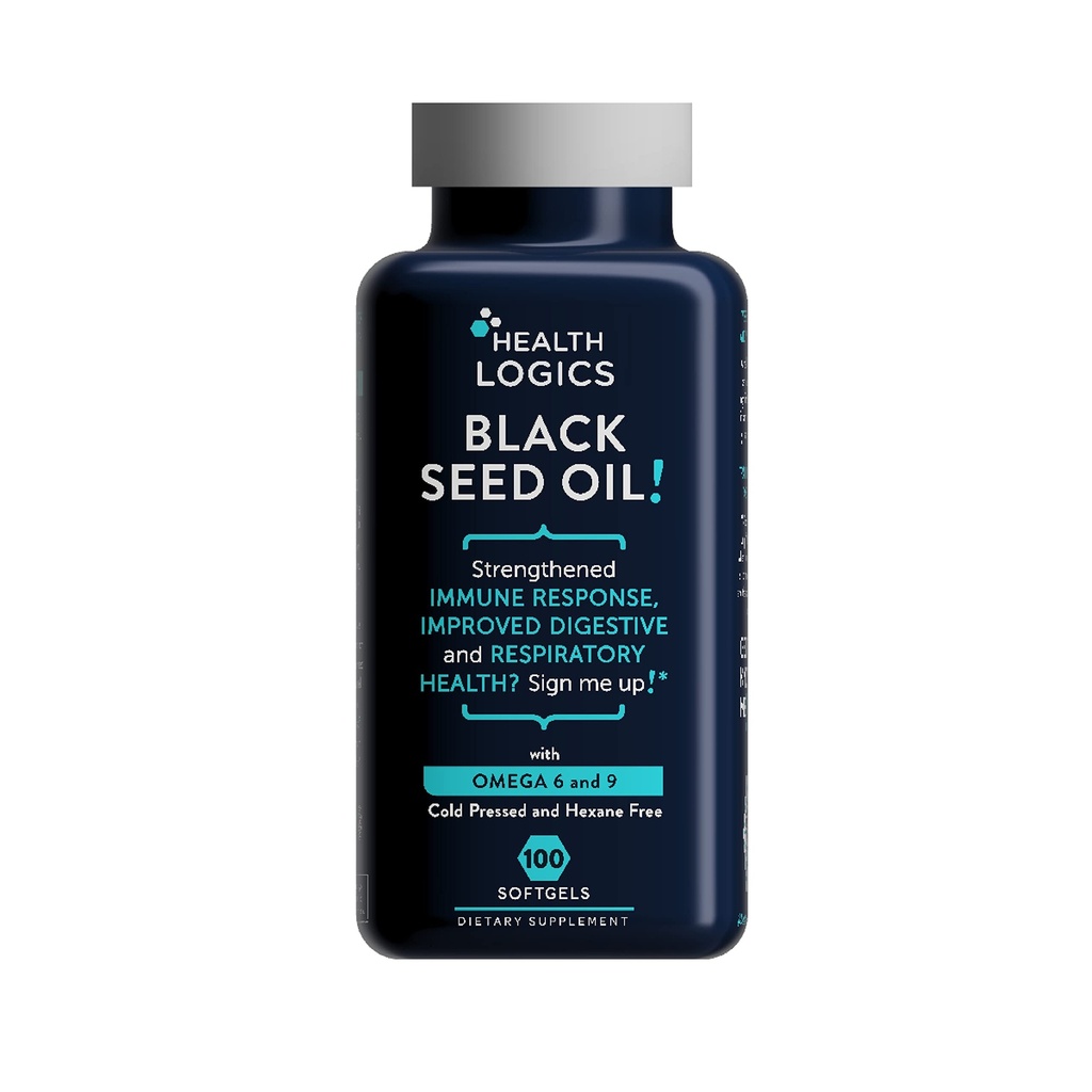 Logiques de santé Huile de graines noires, pressée à froid, riche source d'acides gras essentiels oméga 6 et 9, de Nigella Sativa (100 capsules de gel mou)