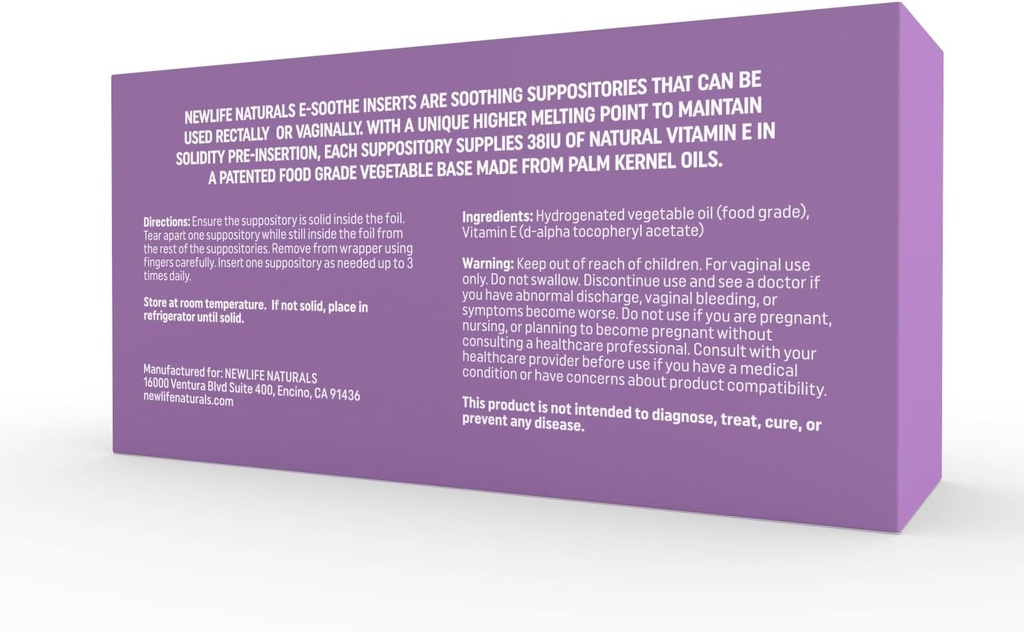 NewLife Naturals Vitamine E Suppositories for Women 38IU - Tous les hydratant vaginal naturel - Soins féminins pour la sécheresse, l'irritation, la ménopause, le postpartum, les changements hormonaux et plus - 48 Inserts, États-Unis