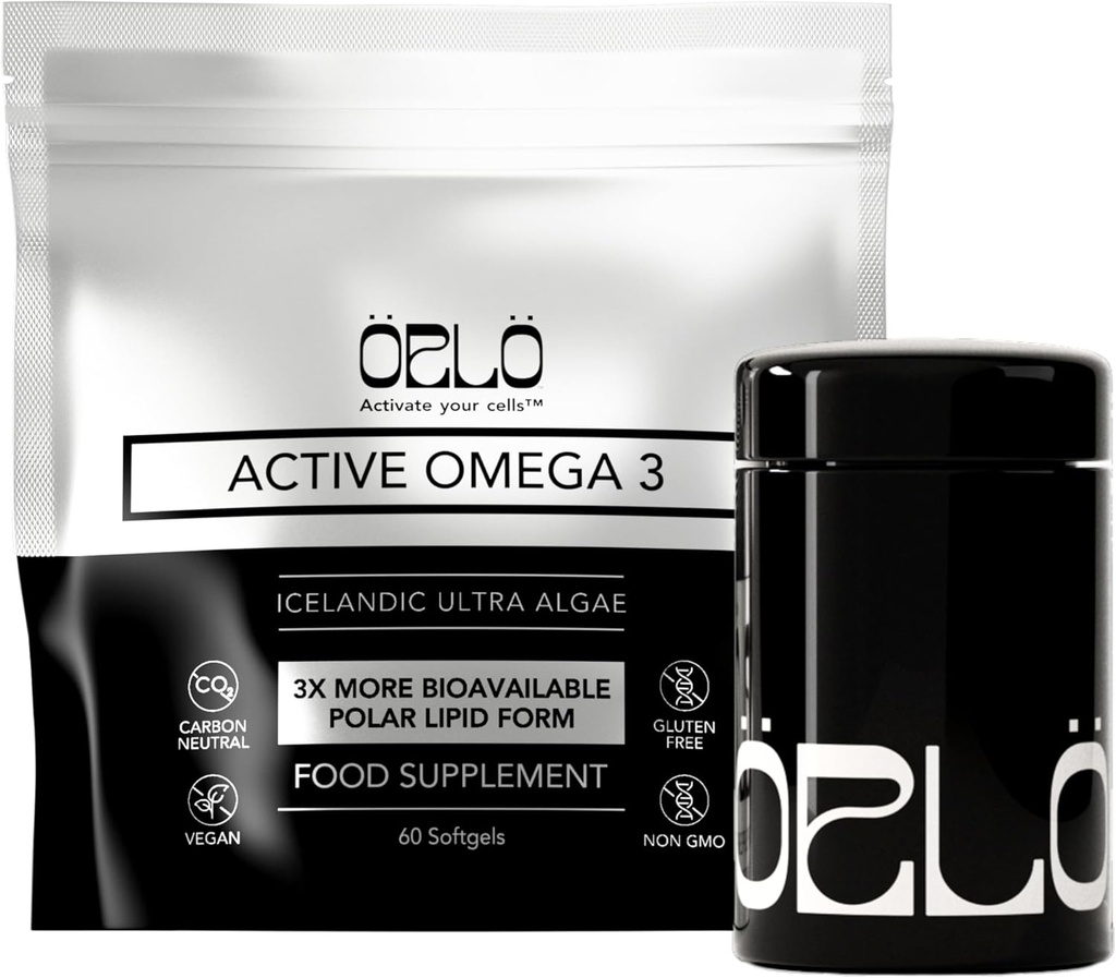 Orlo Omega 3 – Supplément Omega-3 végétalien (EPA & DHA) – Huile de poisson extra-forte et Krill Alternative de l'huile d'algue (60 Mini sans Burpless Softgels Kit)