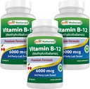 Meilleurs naturels vitamine B-12 comme méthylcobalamine (méthyl B12), 6000 mcg 120 Comprimés sublinguals (120 Nombre (paquet de 3))