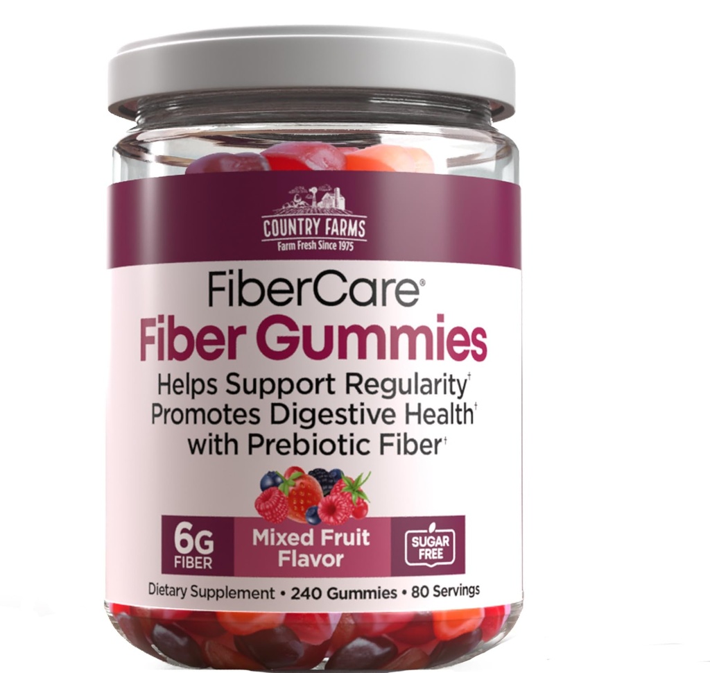 Country-Farm Fiber Care Gummies (en anglais seulement) Aidez à soutenir la régularité (en anglais seulement) Promouvoir la santé digestive (en anglais seulement) avec prébiotique (en anglais seulement) Saveur de fruits mélangée (en anglais seulement) 6g par fibre (240 gommes)