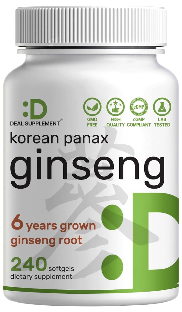 Extrait de racine de ginseng de Panax rouge coréen, service de 7 500mg, 240 Softgels – 150mg Ginsénoside actif