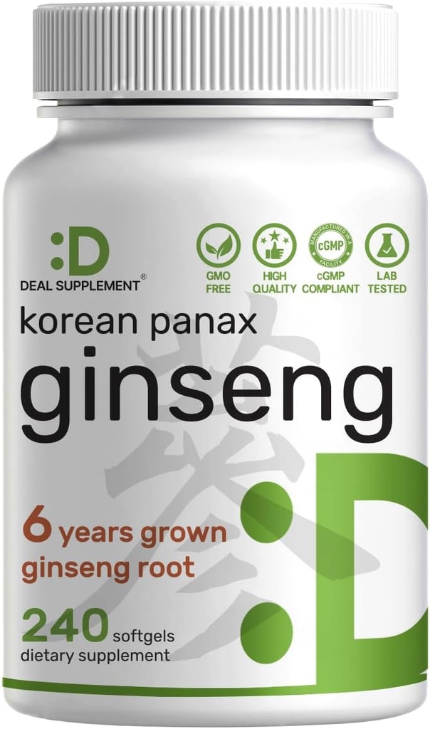 Extrait de racine de ginseng de Panax rouge coréen, service de 7 500mg, 240 Softgels – 150mg Ginsénoside actif