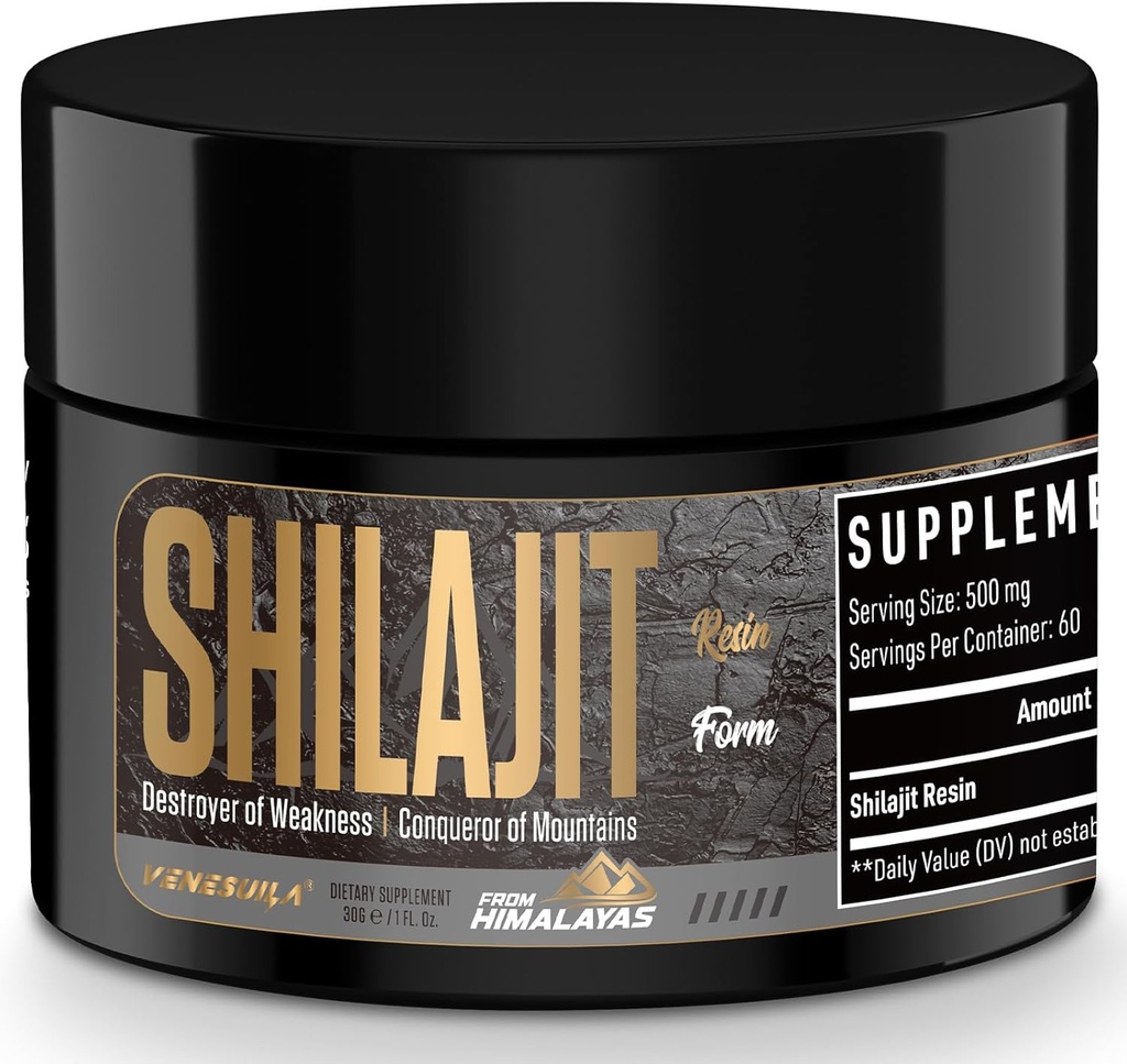 Résine Shilajit - Résine Shilajit biologique testée par une tierce partie riche en minéraux traces de 85+, de grade d'or Himalayan pur Shiljait pour l'énergie (1 Fl Oz (paquet de 1))