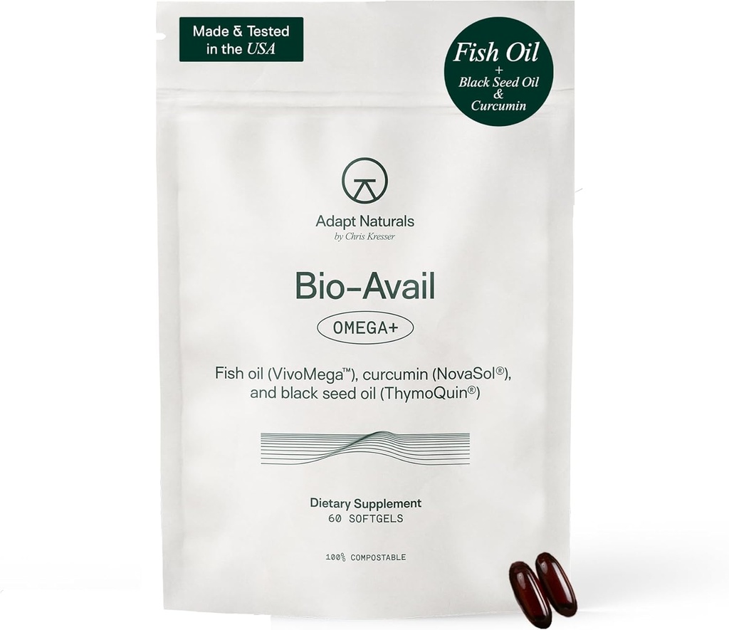 Adapter Naturals Omega 3 Supplément d'huile de poisson avec Bio available Curcumine & Black Seed, 1500mg Huile de poisson EPA Omega 3 Acides gras pour soutenir les articulations, les muscles et le cœur