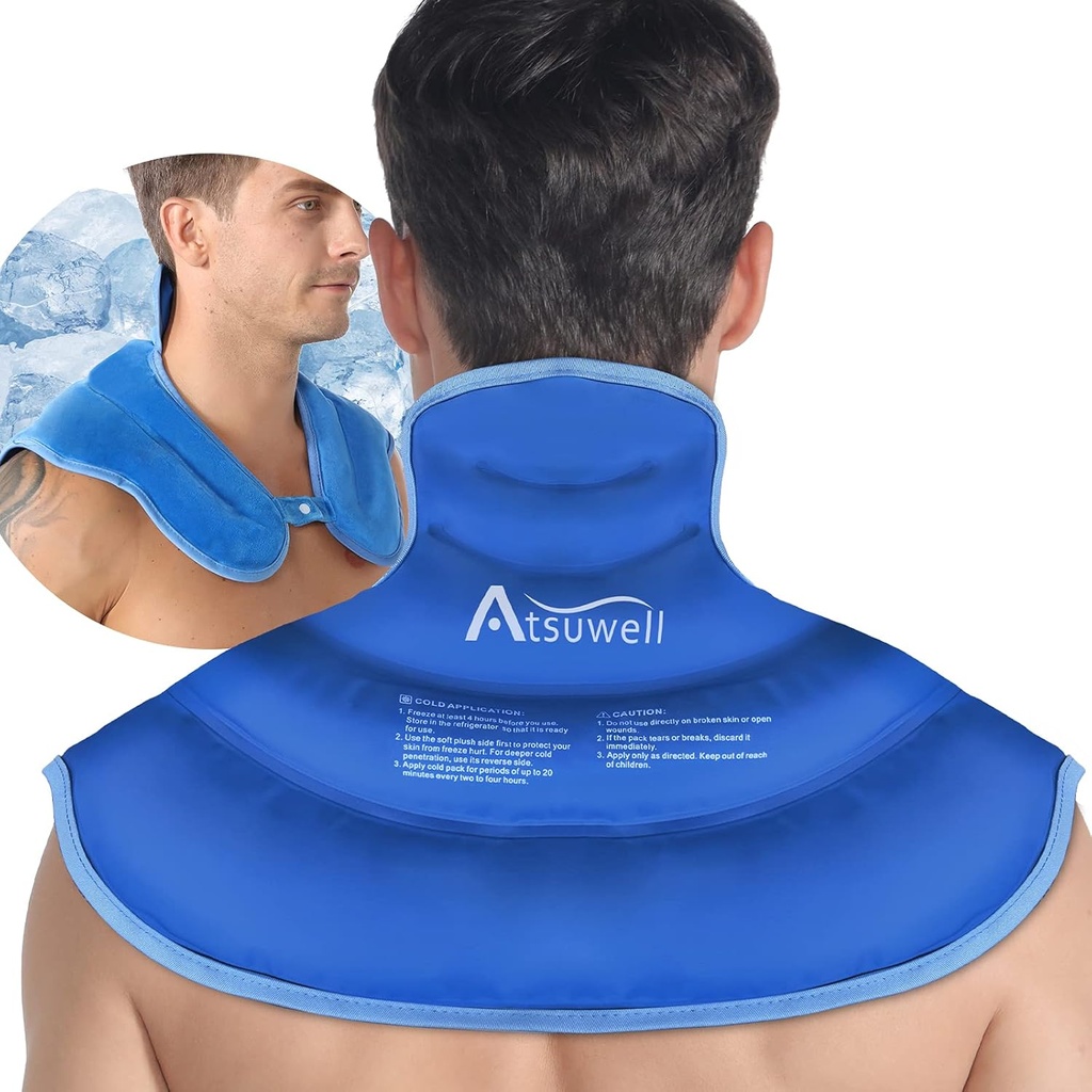 Paquet de glace Atsuwell pour le cou et les épaules Compression froide, Paquet de gel réutilisable à l'épaule, grand emballage à froid supérieur dos pour le cou, l'épaule, la hanche, le bleu