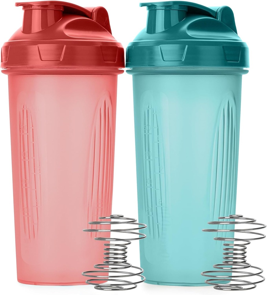 Bouteilles pour mélange de protéines, 28 oz, 2 paquets, bleu clair et rouge, Bouteilles pour agitateur de protéines avec boule de fouet, bouteille pour mélangeur