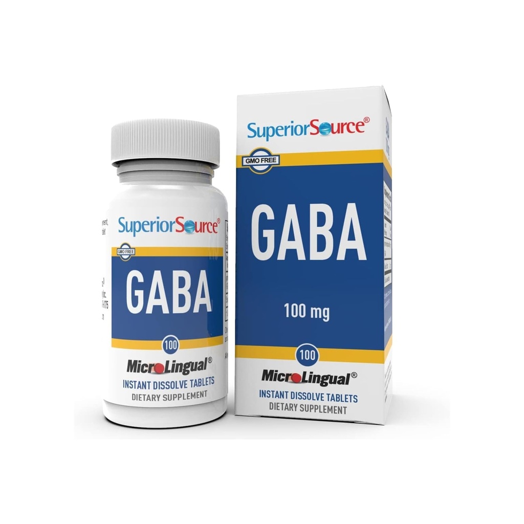 Source supérieure GABA 100 mg - Supplément de soutien du cerveau et du système nerveux - Supplément à l'acide gamma-aminobutyrique Aides Sommeil sain et relaxant - Bariatrique - 100 comprimés de dissolution sublingual