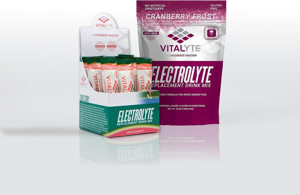 Vitalyte Electrolyte Powder Drink Mix Bundle, 1 Standup Pouch + 25 Count Packet, Gluten Free Post Workout Powder Drink Mix, Watermelon + Cranberry Flavor